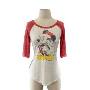 Disney- Red Slub Raglan Santa Mickey Tee Size XS